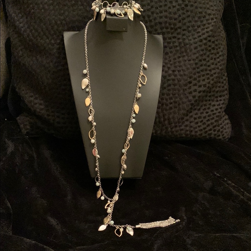 White House Black Market Silver and Gold Leaf Necklace Set